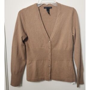 Jillian Jones V-Neck Camel Angora Lambswool Button Cardigan Women's Med Peplum